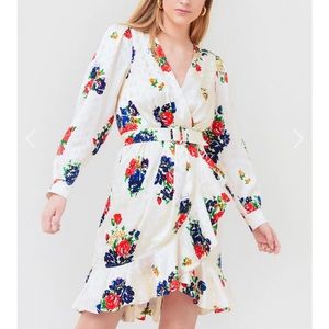 Tory Burch Printed Silk Wrap Dress Ivory Tea Rose- NWT